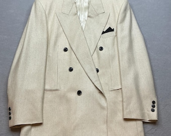 LeBaron Double Breasted Blazer Cream Textured Tailored Jacket Mens