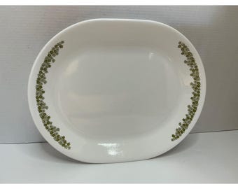 Corelle Vintage Spring Blossom Green Crazy Daisy Oval Serving Platter 12" Retro
