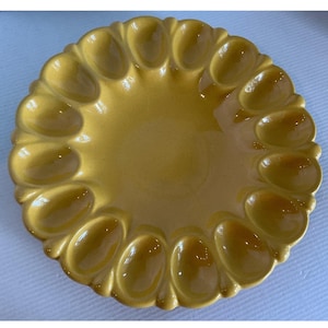 Frankoma Vintage Deviled Egg Platter 819 Mustard Yellow Ceramic Server 11.5in