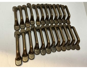 Vintage Cabinet Drawer Pulls Antique Brass D-Handle 24 Count 3in Hole