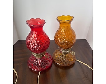 Pair Vintage Hurricane Style Electric Accent Lamps Red Gold