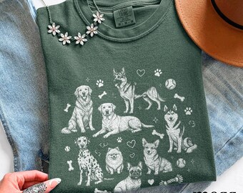 Classic Dog Breeds Graphic Tee, Puppy Lover Pet Shirt, Vintage Animal Collection Style Top, Comfort Colors® Dog Lover Gift Tee