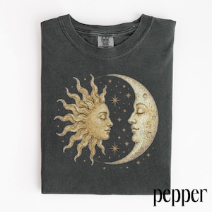 Vintage Sun Moon Celestial Shirt, Retro Mystic Astrology Graphic Tee, Classic Boho Cosmic Art Top, Comfort Colors® Spiritual Gift image 2
