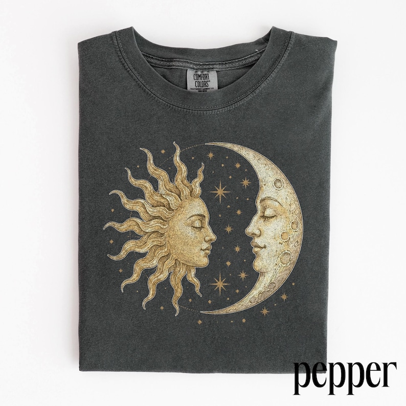 Vintage Sun Moon Celestial Shirt, Retro Mystic Astrology Graphic Tee, Classic Boho Cosmic Art Top, Comfort Colors® Spiritual Gift image 2