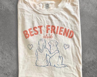 Retro Best Friend Dog Graphic Tee, Dog Mom Friendship Shirt, Cute Pet Lover Style Top, Comfort Colors® Dog Lover Gift Tee