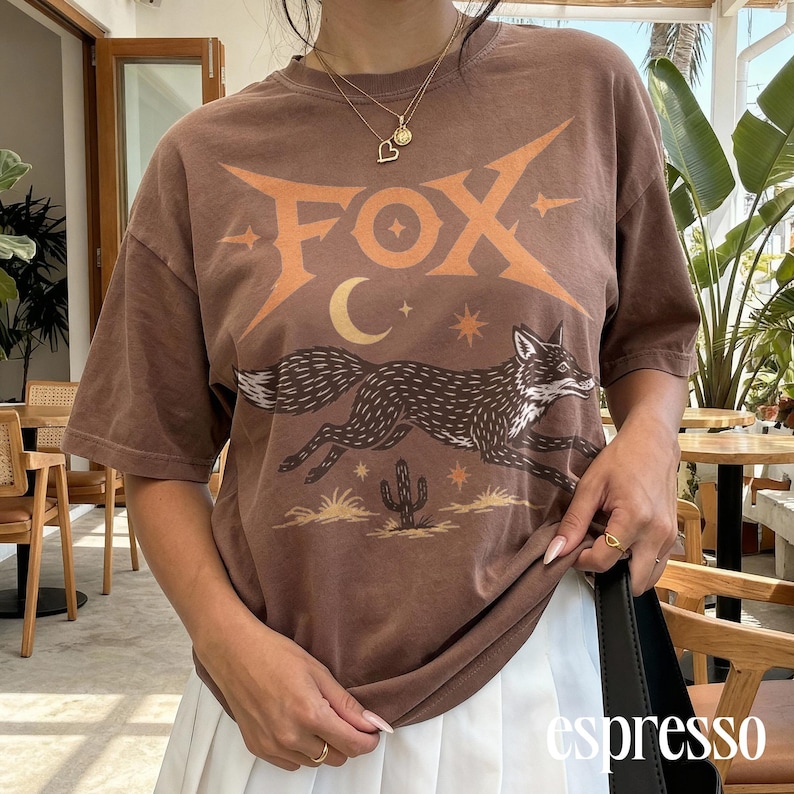 Y2K Western Fox Graphic Tee, Desert Coyote Animal Shirt, Cosmic Southwest Vintage Style Top, Comfort Colors® Fox Gift Tee image 6