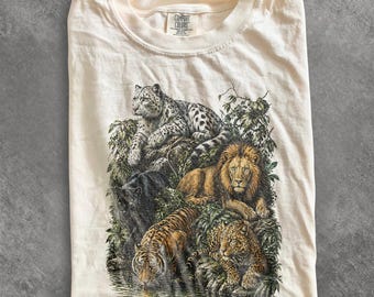 Vintage Big Cat Graphic Tee, Jungle Wildlife Animal Shirt, Dark Nature Predator Aesthetic Style Top, Comfort Colors® Animal Gift Tee