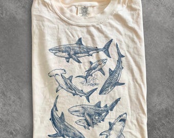 Vintage Shark Graphic Tee, Ocean Predator Marine Life Shirt, Cool Sea Animal Aesthetic Top, Comfort Colors® Shark Lover Gift Tee
