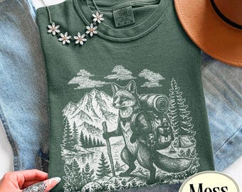 Vintage Hiking Fox Shirt, Woodland Animal Camping Tee, Comfort Colors® Cottagecore Nature Top, Fox Shirt, Fox Lover Gift for Her