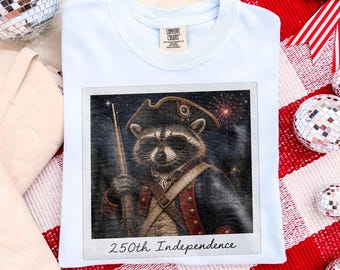 4th July 250th Year Shirts, 250th Independence Raccoon Graphic Tee, Patriotic America Celebration Top, Comfort Colors® USA Gift Tee
