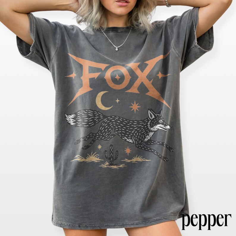 Y2K Western Fox Graphic Tee, Desert Coyote Animal Shirt, Cosmic Southwest Vintage Style Top, Comfort Colors® Fox Gift Tee image 8