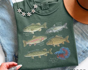 Old School Freshwater Fish Graphic Tee, Angler Species Collection Shirt, Retro Outdoor Nature Style Top, Comfort Colors® Fishing Gift Tee