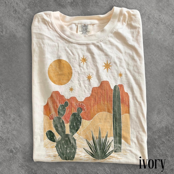 Southwest Desert Cactus Sunset Graphic Tee, Rustic Western Landscape Shirt, Arizona Nature Adventure Top, Comfort Colors® Gift Tee