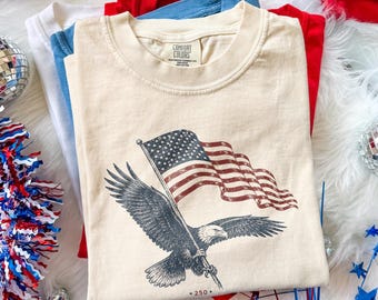 USA 250th Anniversary Eagle Flag Shirt, Patriotic America Freedom Tee, Vintage Bald Eagle Graphic, Comfort Colors® USA Gift Tee