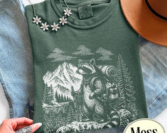 Vintage Hiking Raccoon Shirt, Funny Trash Panda Camping Tee, Retro Outdoors Nature Top, Cute Raccoon Shirt, Comfort Colors® Gift