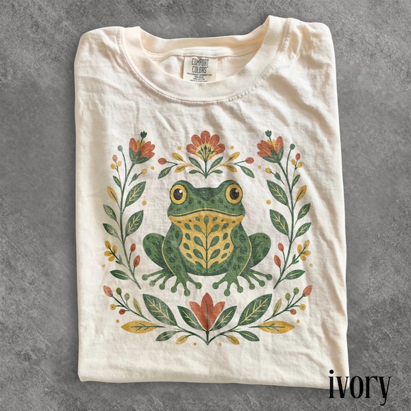 Classic Floral Frog Graphic Tee, Botanical Amphibian Nature Shirt, Cottagecore Vintage Style Top, Comfort Colors® Frog Gift Tee