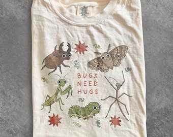 Cute Insect Friends Graphic Tee, Bugs Need Hugs Science Teacher Shirt, Entomology Nature Classroom Apparel, Comfort Colors® Gift Tee