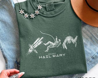 Minimalist Space Line Art Shirt Project Hail Mary, Spaceship Astronaut Rocky Graphic Tee, Sci-Fi Reader Style, Comfort Colors® Fan Gift