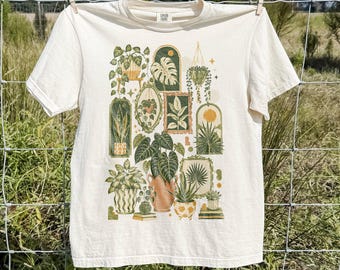 Retro Boho Plant Graphic Tee, Houseplant Collage Shirt, Vintage Botanical Aesthetic Style, Comfort Colors® Plant Lady Gift Tee