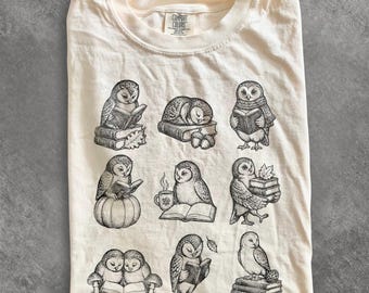 Cozy Fall Reading Owl Shirt, Bookish Owl Lover Tee, Cute Fall Owl Graphic Top, Owl Shirt, Comfort Colors® Nature Lover Gift