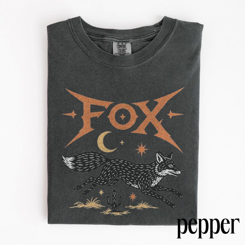 Y2K Western Fox Graphic Tee, Desert Coyote Animal Shirt, Cosmic Southwest Vintage Style Top, Comfort Colors® Fox Gift Tee image 2