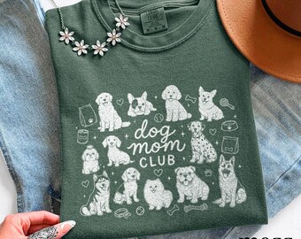 Vintage Dog Mom Club Graphic Tee, söt valpälskare-tröja, retro topp i föräldrastil, Comfort Colors® hundmamma-gåva-tröja