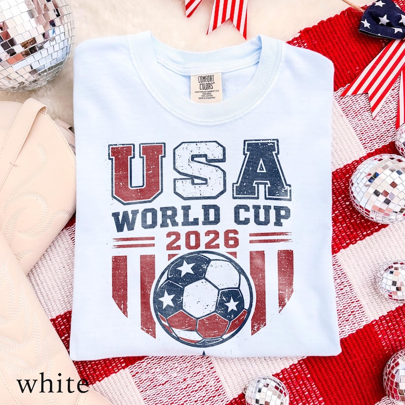 Distressed USA World Cup Tee, Patriotic Soccer Shirt 2026, Vintage Football Fan Apparel, Comfort Colors® USA Sports Gift image 1