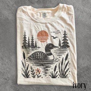 Old School Loon Lake Graphic Tee, Wildlife Nature Bird Shirt, Rustic Outdoor Vintage Style Top, Comfort Colors® Wildlife Gift Tee