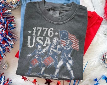USA 250th Anniversary Patriot Shirt, 1776 America Freedom Graphic Tee, Revolutionary War Style, Comfort Colors® USA Gift Tee