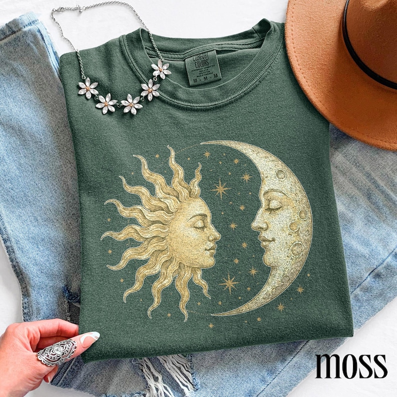 Vintage Sun Moon Celestial Shirt, Retro Mystic Astrology Graphic Tee, Classic Boho Cosmic Art Top, Comfort Colors® Spiritual Gift image 4