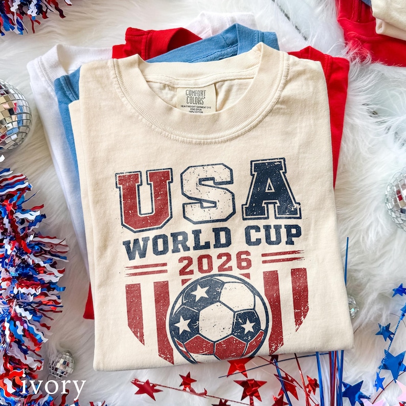 Distressed USA World Cup Tee, Patriotic Soccer Shirt 2026, Vintage Football Fan Apparel, Comfort Colors® USA Sports Gift image 2