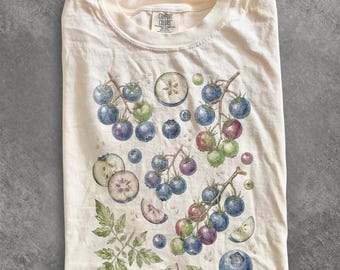 Vintage Botanical Berry Graphic Tee, Cottagecore Fruit Illustration Shirt, Nature Aesthetic Garden Top, Comfort Colors® Plant Lover Gift Tee