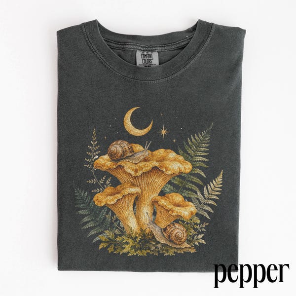 Vintage Snail Mushroom Moon Graphic Tee, Woodland Nature Shirt, Whimsical Cottagecore Top, Comfort Colors® Forest Lover Gift Tee