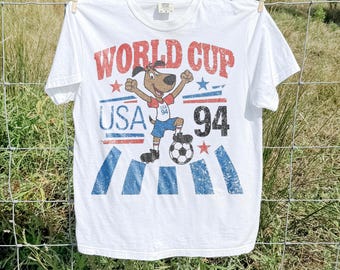 World Cup USA94 Dog Graphic Tee, Patriotic Soccer Lover Shirt, Vintage Football Fan Apparel, Comfort Colors® USA Gift Tee