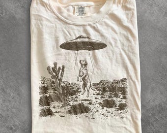 Vintage UFO-hundtröja med grafisk design, valptröja med alienbortförande, retro sci-fi-tröja i ökenstil, Comfort Colors®-tröja med rolig gåva för husdjur