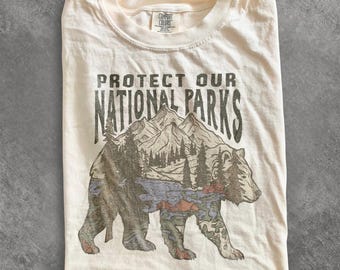 Camiseta con estampado de oso de parques nacionales, camiseta vintage de conservación de la vida silvestre, top con estética retro de montaña y bosque, regalo de Comfort Colors®