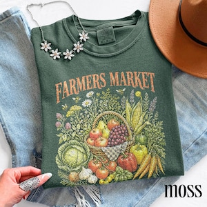 Vintage Farmers Market Graphic Tee, Fresh Organic Harvest Vegetable Shirt, Retro Farm Aesthetic Style Top, Comfort Colors® Farm Gift Tee