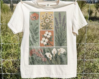 Vintage Wildflower Botanical Graphic Tee, Floral Garden Nature Shirt, Cottagecore Retro Aesthetic Top, Comfort Colors® Botanical Gift Tee