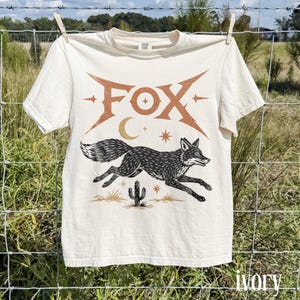 Y2K Western Fox Graphic Tee, Desert Coyote Animal Shirt, Cosmic Southwest Vintage Style Top, Comfort Colors® Fox Gift Tee image 4