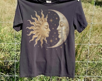 Vintage Sun Moon Celestial Shirt, Retro Mystic Astrology Graphic Tee, Classic Boho Cosmic Art Top, Comfort Colors® Spiritual Gift