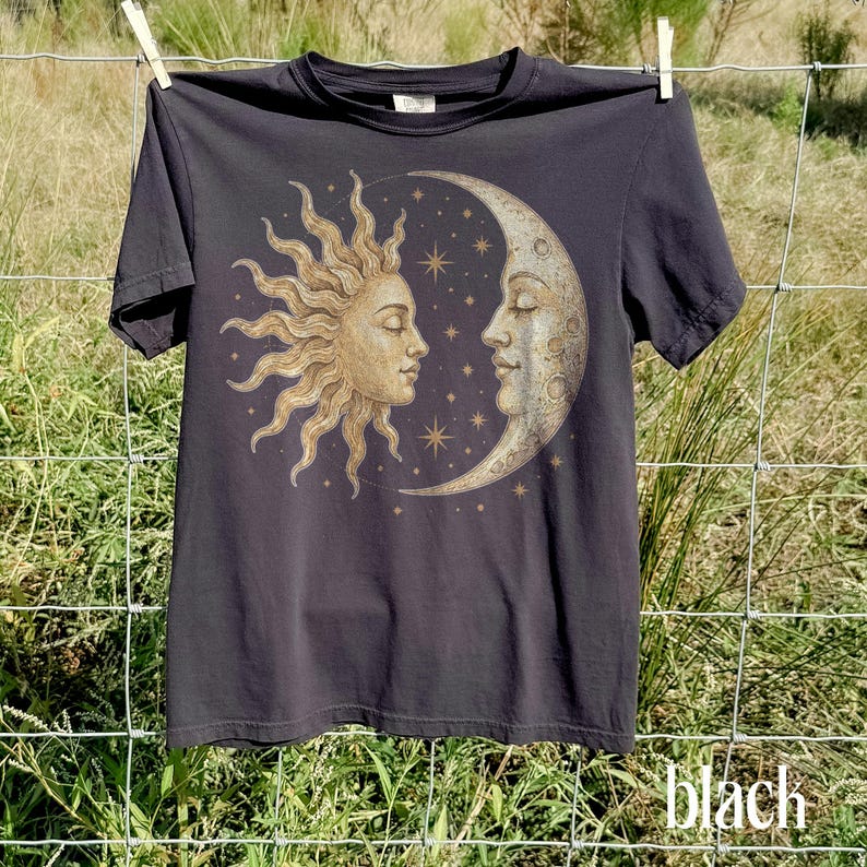 Vintage Sun Moon Celestial Shirt, Retro Mystic Astrology Graphic Tee, Classic Boho Cosmic Art Top, Comfort Colors® Spiritual Gift image 1