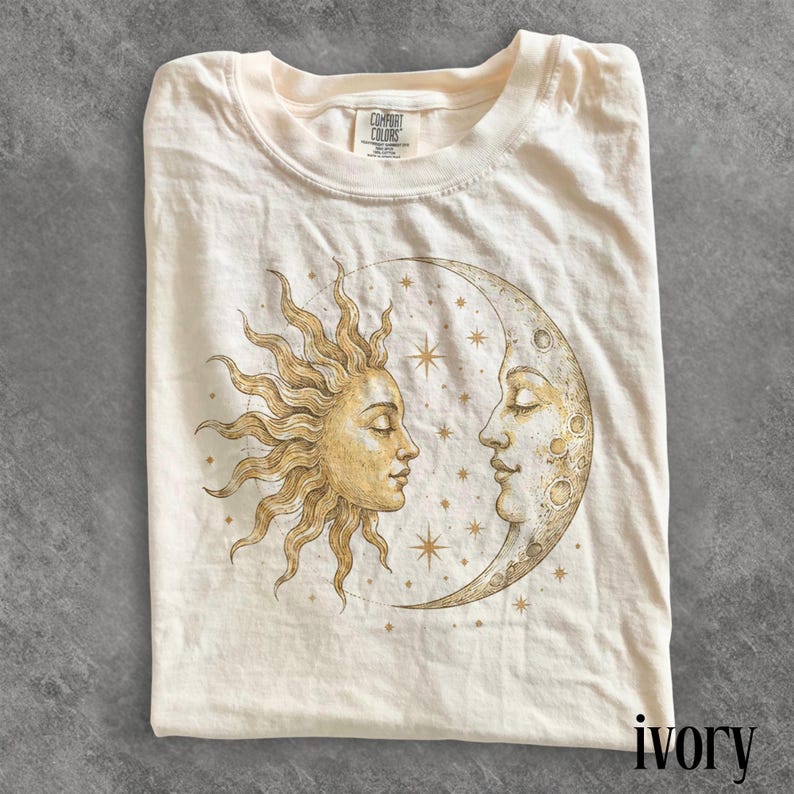 Vintage Sun Moon Celestial Shirt, Retro Mystic Astrology Graphic Tee, Classic Boho Cosmic Art Top, Comfort Colors® Spiritual Gift image 3
