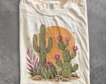 Vintage Desert Cactus Graphic Tee, Southwest Botanical Floral Shirt, Boho Western Nature Style Top, Comfort Colors® Graphic Tee Gift