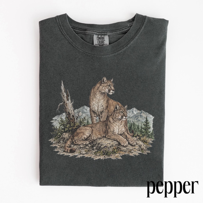 Klassisches T-Shirt mit Berglöwen-Motiv, Wildtier-Shirt mit Puma-Motiv, Vintage-Western-Abenteuer-Top, Comfort Colors® Tiergeschenk-T-Shirt Bild 3
