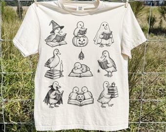 Comfort Colors® Cute Halloween Ducks Tee, Spooky Duck Book Lover Shirt, Retro Spooky Season Top, Halloween Duck Shirt, Duck Lover Gift