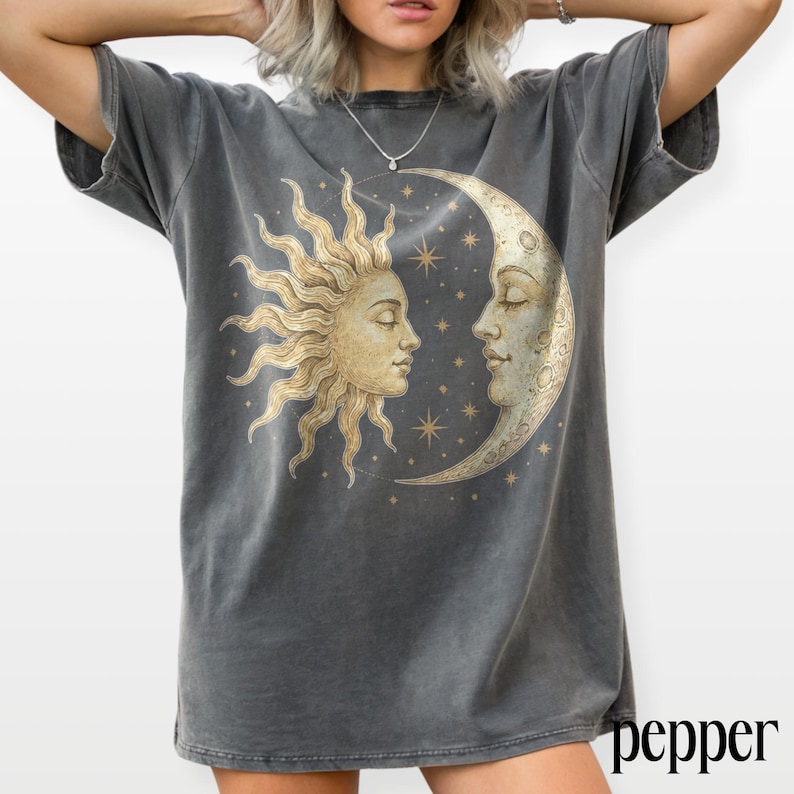 Vintage Sun Moon Celestial Shirt, Retro Mystic Astrology Graphic Tee, Classic Boho Cosmic Art Top, Comfort Colors® Spiritual Gift image 7