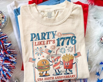 USA 250th Anniversary Party Shirt, Funny America Food Graphic Tee, 1776 Patriotic Celebration Top, Comfort Colors® USA Gift Tee