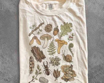 Vintage Forest Foraged Graphic Tee, Botanical Nature Study Shirt, Woodland Cottagecore Style Top, Comfort Colors® Nature Gift