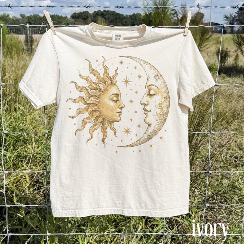 Vintage Sun Moon Celestial Shirt, Retro Mystic Astrology Graphic Tee, Classic Boho Cosmic Art Top, Comfort Colors® Spiritual Gift image 5