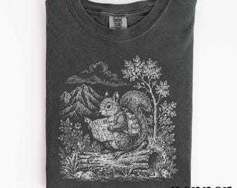 Vintage Explorer Squirrel Shirt, Woodland Hiking Animal Graphic Tee, Nature Lover Camping Top, Comfort Colors® Outdoor Gift